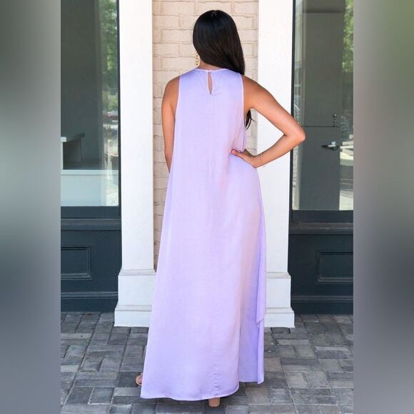 STARK X Stunning Sleeveless Satin Tulip Maxi Dress in Lavender Purple size XS - Picture 2 of 13
